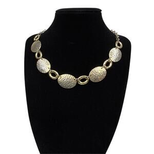 Chic Gold Tone Hammered Disc Collar Bib Necklace Statement Fashion Jewelry 16"